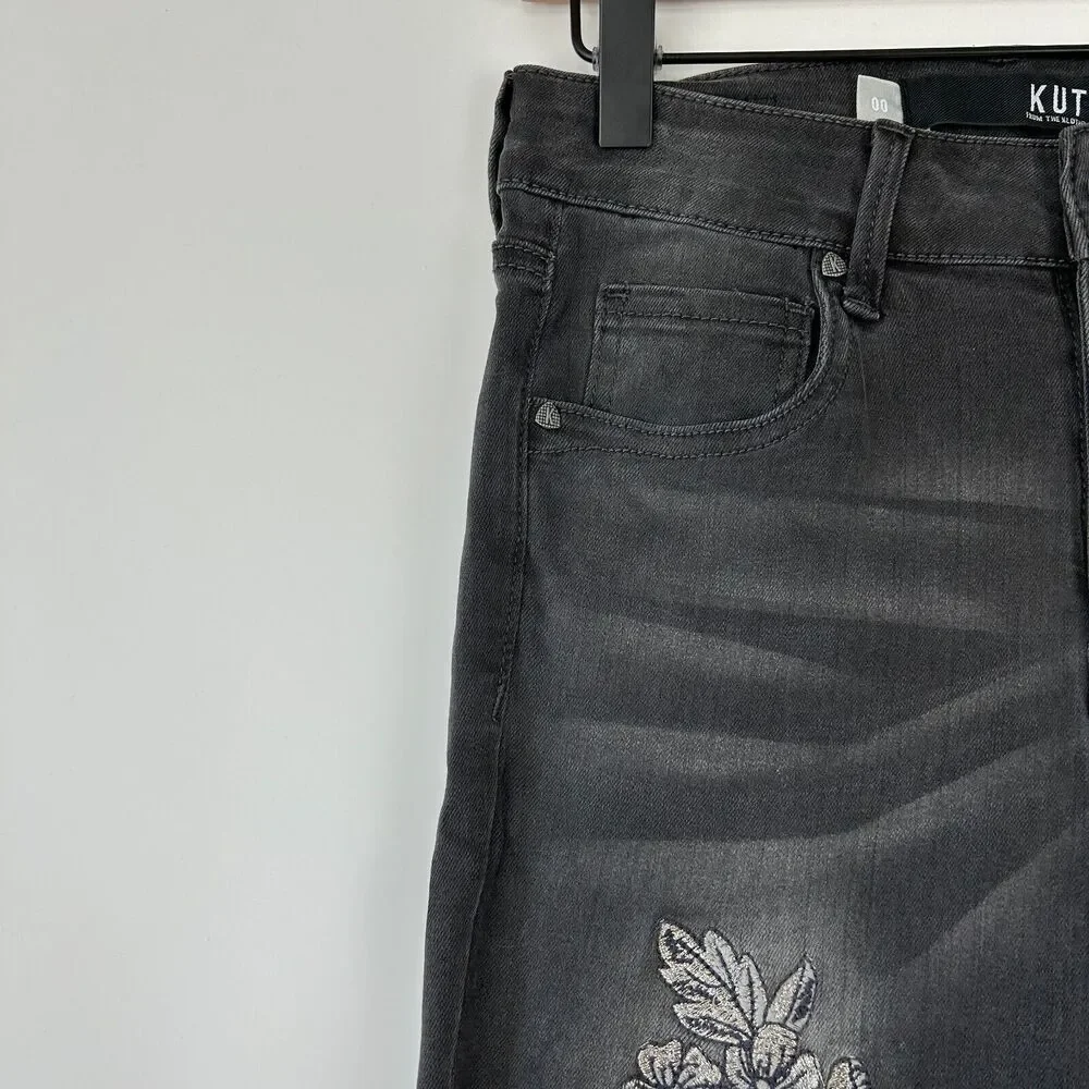 Kut From The Kloth Mia High‎ Rise Skinny Jeans Size 00 NWT Black Embroidered